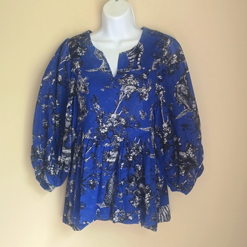 SAMANTHA SUNG Anastasia Cotton Blouse African Animal Print
